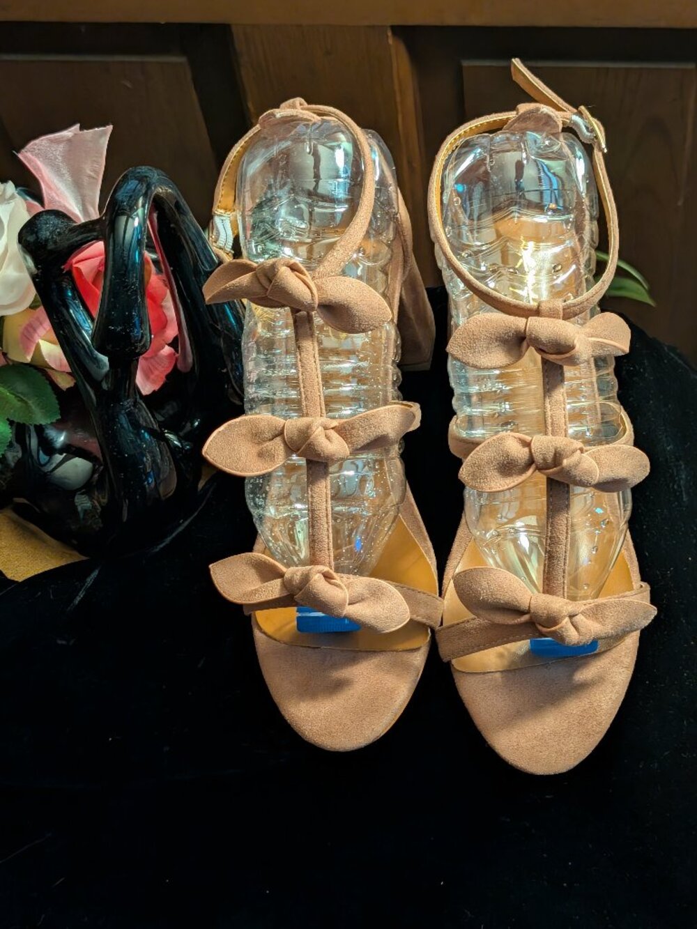 XYD Sandals -Pink sand -Open toe -strappy bows -Chunky heels